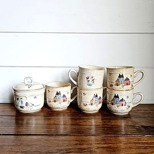 Vintage International Stoneware Japan, Heartland, Tea Coffee Cups and Sugar Dish